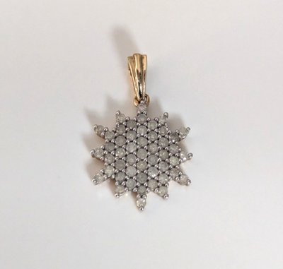 Vintage 9ct Gold Diamond Snowflake Starburst Cluster Pendant Gold Setting 1.6g