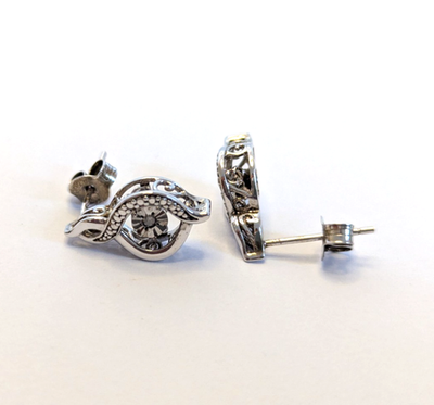 Vintage Silver Diamond Stud Earrings Butterflies Floral Design 925 Stamped 2g