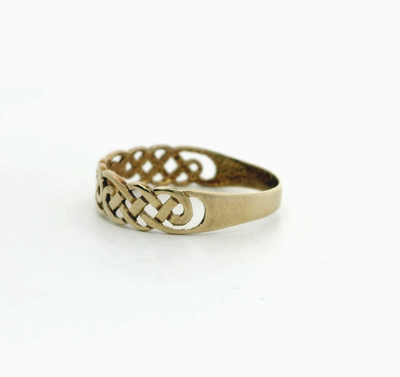 9ct Yellow Gold Celtic Knot Ring Size O UK Hallmarked Openwork Band 2.8g
