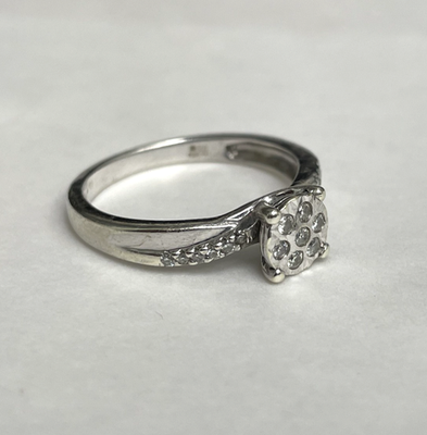9ct White Gold Ring Diamond 0.20ct Stones Solid Band Hallmark Ring Size O