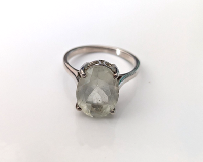 Silver Ring Quartz Green Oval Cut 925 Stamped Prongs Size P 1/2 3.8g