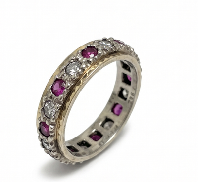 9ct Gold Silver Ruby Spinel Eternity Ring Size J 1/2 Hallmarked 375 Band 2.3g