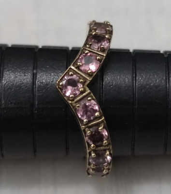 9ct White Gold Pink CZ Wishbone Ring Size N Hallmarked 375 V Shape Eternity 3g