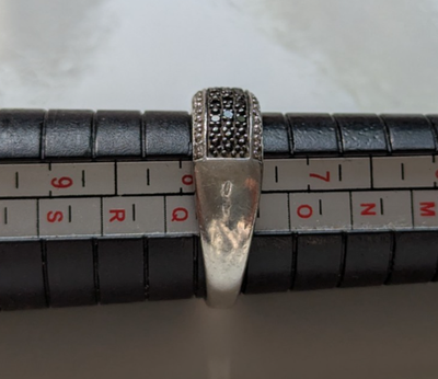 Silver Diamond Pavé Ring Size P 925 Stamped Wide Cluster Setting 4g
