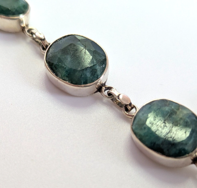 Silver Necklace Emerald Rough Stones 925 Stamped 48cm Long 28.2g