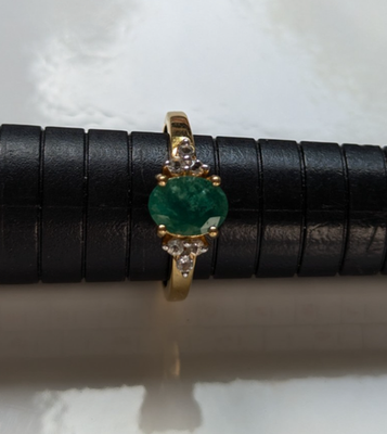 Gold On Silver Ring Emerald Cubic Zirconia 925 Stamped Size O 1/2 2.7g