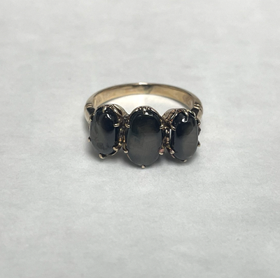 9ct Gold Ring Sheen Obsidian Solid Band Hallmark Size J