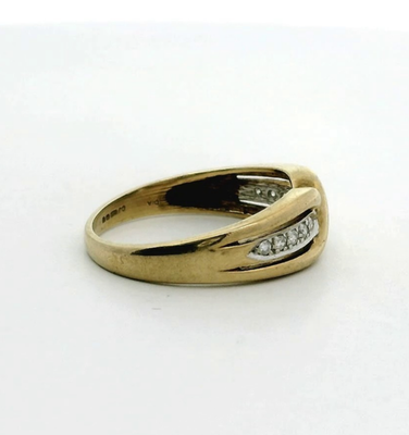 9ct Gold Ring Diamond Stones Size N UK Hallmarked Crossover Band 2.5g