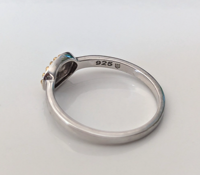 Silver Ring Diamond Yellow Round Cut 925 Stamped Size S 2.7g April Birthstone