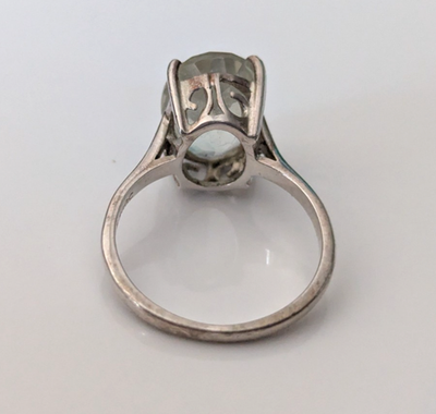 Silver Ring Quartz Green Oval Cut 925 Stamped Prongs Size P 1/2 3.8g