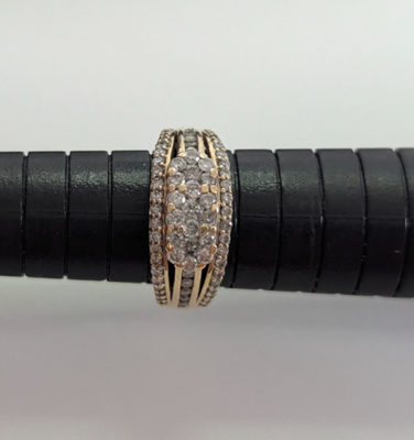 Diamond 9ct Yellow Gold Ring Wide Band Cluster Hallmarked Setting Size N 4.5g