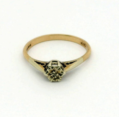 9ct Gold Ring Diamond Single White Gold Hallmark Size O