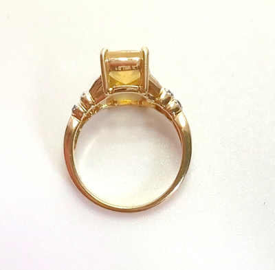 9ct Gold Ring Citrine Diamond Stones Size N 1/2 Hallmarked 3.4g Prong Setting