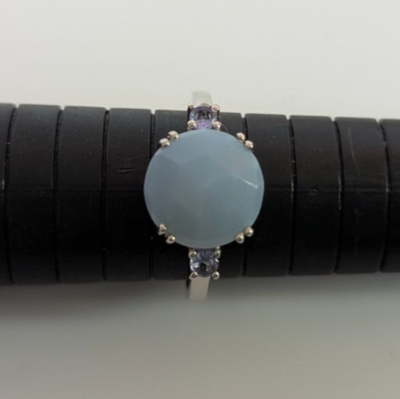 Opal Amethyst Ring 9ct White Gold Hallmarked Size S 2.5g October Birthstone