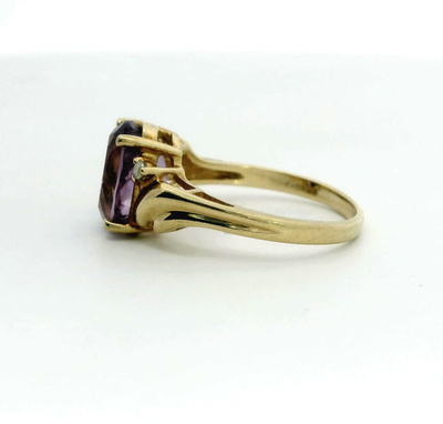 9ct Gold Ring Amethyst Diamond Stones Size M 1/2 Hallmarked February Birthstone