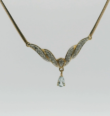 9ct Yellow Gold Pendant Necklace Topaz and Diamonds Stones Hallmarked 44cm Long