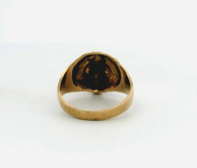 9ct Yellow Gold Lion Ring Garnet Red Eye Stones Hallmarked Size T 6.1g