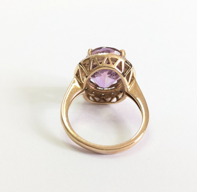 9ct Gold Ring Amethyst and Diamond Oval Cut Size K Hallmarked 4g