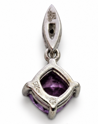 9ct White Gold Necklace Pendant Amethyst Diamond Stones UK Hallmarked 1g