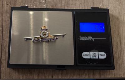 14ct Yellow Gold Tank Regiment Bar Brooch Enameled and Diamonds