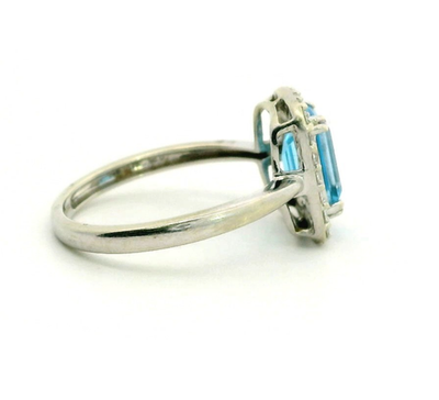 9ct White Gold Ring Topaz Diamond Size O Hallmarked 375 Halo Cluster 3g