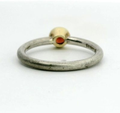 Vintage Silver Gold Ring Garnet Stone 18ct Gold Setting Silver Band Size O 2.9g