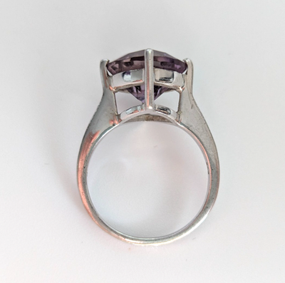 Silver Ring Purple Amethyst Stone Size N 925 Sterling Stamped 3.8g Prong Setting