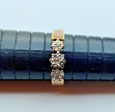 9ct Gold Ring Diamond Three Hallmark Size N Vintage