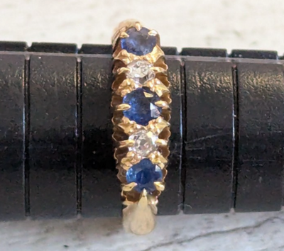 18ct Gold Sapphire Diamond Ring Size L 1/2 Hallmark 750 5 3.9g