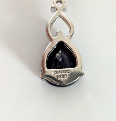 Silver Pendant Necklace Sapphire Diamond Stones 925 Stamped 46cm Long 4.9g