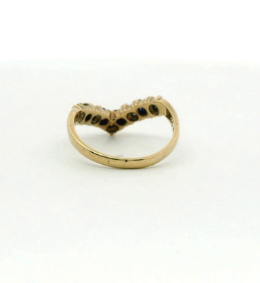 9ct Gold Wishbone Ring Sapphire and Diamonds Hallmark Size N