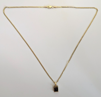 9ct Yellow Gold Pendant Necklace Garnet Stone 48cm Long UK Hallmarked 3.8g