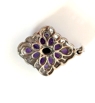 Silver Pendant Amethyst Stones 925 Stamped Diamond Shape 3.3g Prong Setting