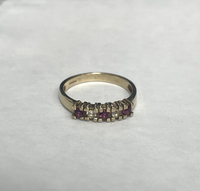 9ct Gold Ring Garnet And Quartz Solid Band Hallmarked Size O
