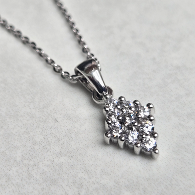 925 Sterling Silver CZ Cluster Pendant Necklace Rhombus Diamond Shape Link Chain