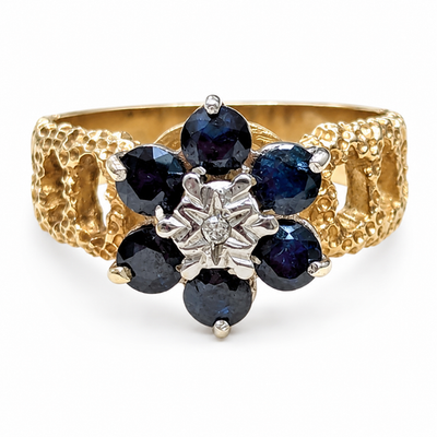 Vintage 9ct Gold 6 Sapphire Diamond Ring P 1/2 Hallmarked 375 Cluster 3.8