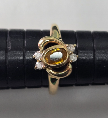 9ct Gold Ring Citrine Diamond Stones Size N 1/2 Hallmarked 375 2.6g