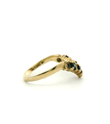 9ct Gold Wishbone Ring Sapphire and Diamonds Hallmark Size N