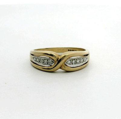 9ct Gold Ring Diamond Stones Size N UK Hallmarked Crossover Band 2.5g