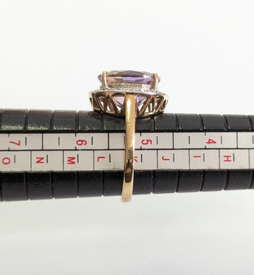 9ct Gold Ring Amethyst and Diamond Oval Cut Size K Hallmarked 4g