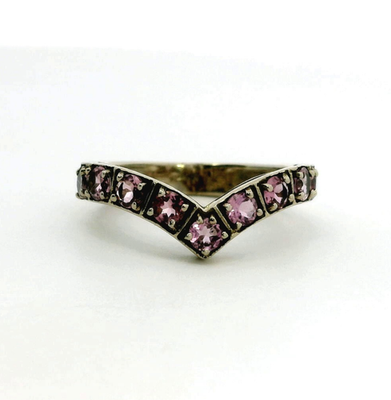 9ct White Gold Pink CZ Wishbone Ring Size N Hallmarked 375 V Shape Eternity 3g