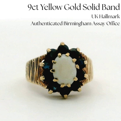 9ct Gold Ring Opal Sapphire Hallmark Size L