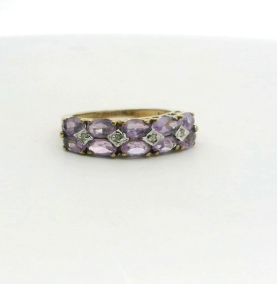 9ct Gold Ring Amethyst Diamond Size N Hallmarked 375 2.9g