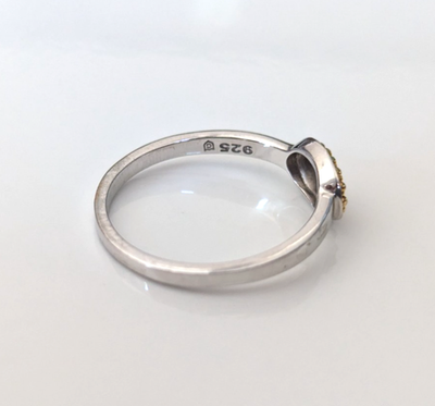 Silver Ring Diamond Yellow Round Cut 925 Stamped Size S 2.7g April Birthstone