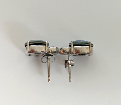 Silver Stud Earrings Opal Topaz Stones 925 Stamped Butterfly Backs Certification