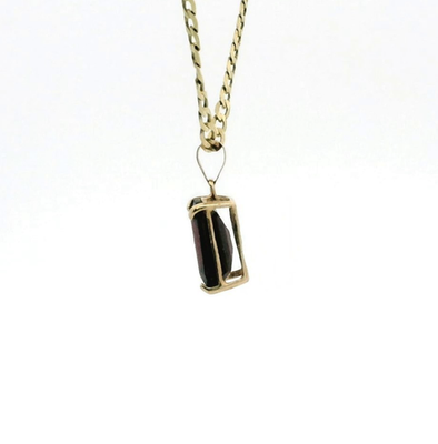 9ct Yellow Gold Pendant Necklace Garnet Stone 48cm Long UK Hallmarked 3.8g