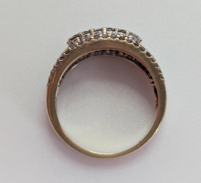 Diamond 9ct Yellow Gold Ring Wide Band Cluster Hallmarked Setting Size N 4.5g