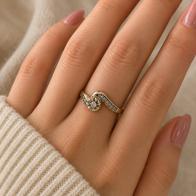 9ct Gold Diamond Ring Crossover Band Size N Hallmark 375 April Birthstone 2.1g