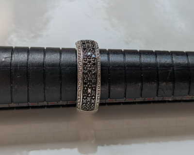 Silver Diamond Pavé Ring Size P 925 Stamped Wide Cluster Setting 4g