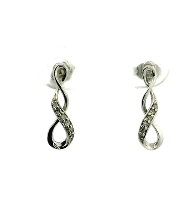 9ct White Gold Infinity Dangle Drop Diamond Gemstones Earrings 375 DIA Stamped